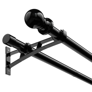 Tringle à rideau double en métal noir avec supports muraux et embouts boule