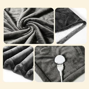Détails de la couverture chauffante flanelle grise doublure sherpa et commande amovible