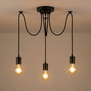 Lustre araignée modèle 3 lampes en métal noir avec ampoules à filament