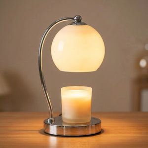 Lampe chauffe-bougie coloris blanc avec globe en verre opale