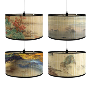 Abat-jour bambou 4 motifs paysages chinois suspension