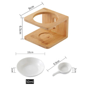 Schéma des dimensions du brûle-parfum cadre bambou 9 cm et bol en céramique 10 cm