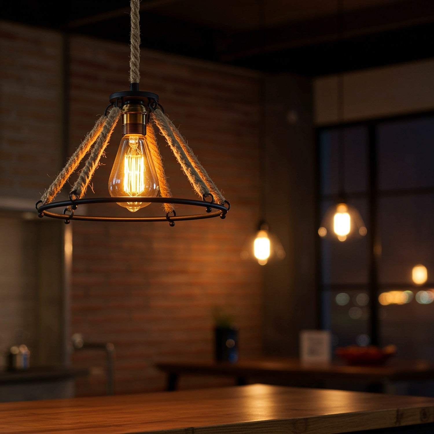 Suspension chanvre style loft cuisine ouverte