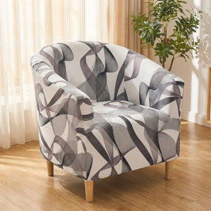 Fauteuil club housse motif rubans abstraits gris