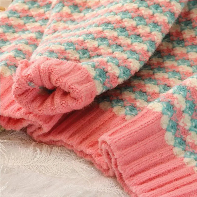 Pull plaid femme en maille épaisse
