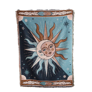 Tapisserie plaid soleil et lune céleste vue à plat