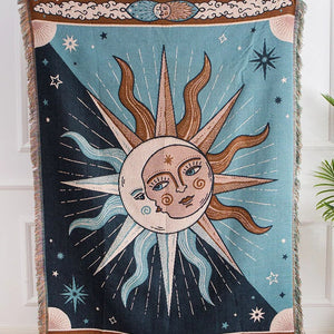 Tapisserie plaid soleil et lune céleste vue complète sur fond clair