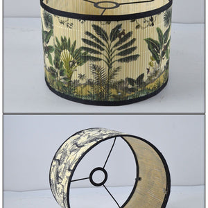Abat-jour bambou cylindrique motif jungle tropical sous différents angles vue réelle