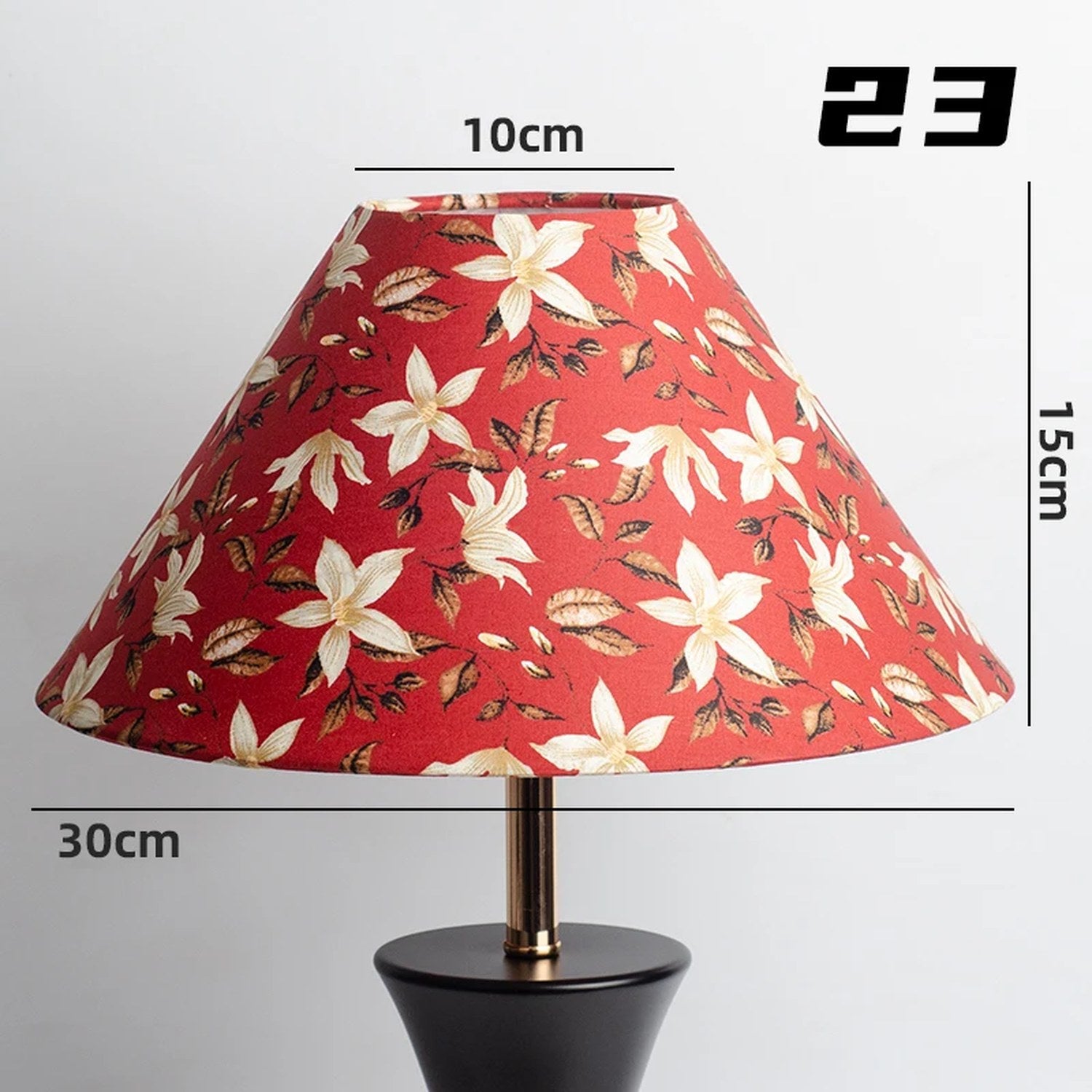 Dimensions abat-jour conique 30cm : hauteur 15cm, diamètre haut 10cm