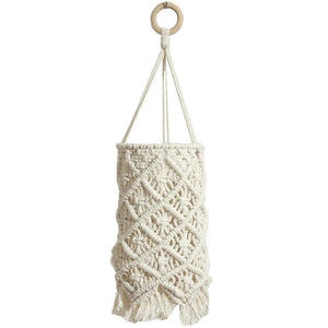 Abat-jour en macramé beige sur fond blanc vue produit complète