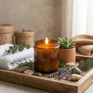 Bougie parfumée artisanale ambiance spa bien-être décoration