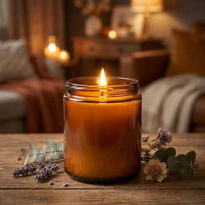 Bougie aromathérapie artisanale cire de soja en verre allumée