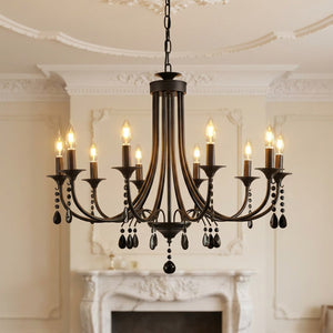 Lustre classique en fer forgé avec cristaux, style européen baroque