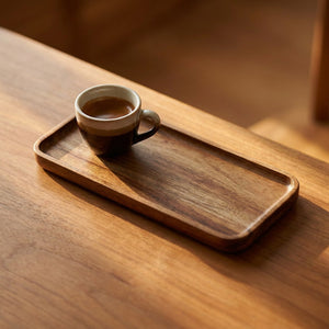 Plateau en bois acacia étroit 20cm avec tasse espresso