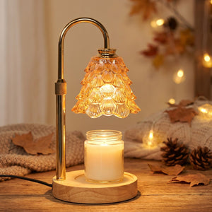 Lampe chauffe-bougie avec abat-jour en verre orange ambré