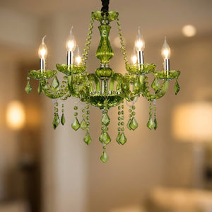 Lustre cristal vert sans abat-jour gros plan