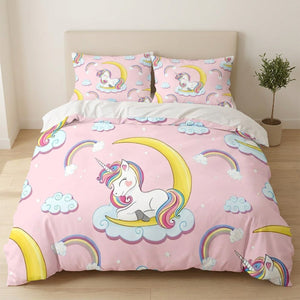 Housse de couette licorne et arc-en-ciel avec taies assorties