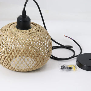 Suspension boule bambou abat-jour naturel culot E27