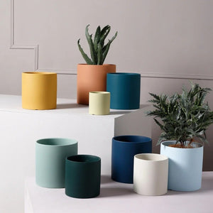 Pot de fleurs céramique cylindrique coloré - aperçu beige