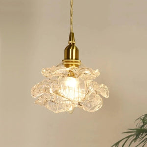 Abat-jour en forme de rose en verre cristal finition laiton lustre nordique