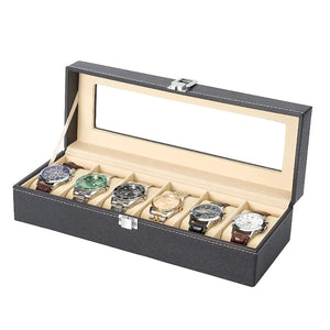 Coffret à montres 6 emplacements cuir noir vue 0