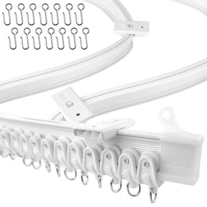 Rail de rideau flexible avec crochets métalliques et curseurs à visser