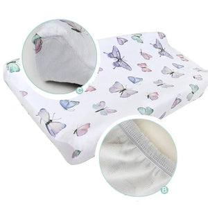 Photo réelle de la housse de matelas à langer motif papillons pastel
