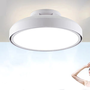 Plafonnier LED ventilateur de plafond blanc sans pale installé au plafond vue globale