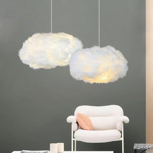 Suspension nuage LED blanche vue de face lumière allumée