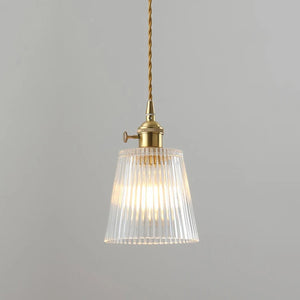 Suspension verre strié transparent laiton doré vintage E27 — vue 1