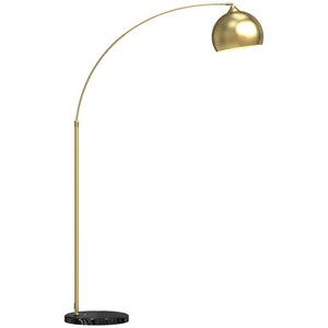 Vue complète du lampadaire arc doré sur fond blanc base marbre noir