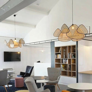Lustre rotin suspension bohème vue 2