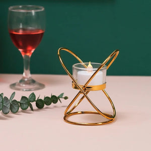 Bougeoir 1 bras géométrique doré avec bougie LED