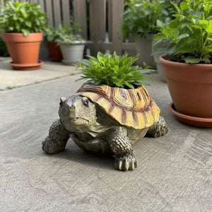 Jardinière tortue réaliste résine cache pot herb plant sur sol en béton jardin