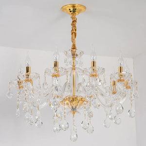 Lustre baroque en cristal doré à huit bras vu de profil