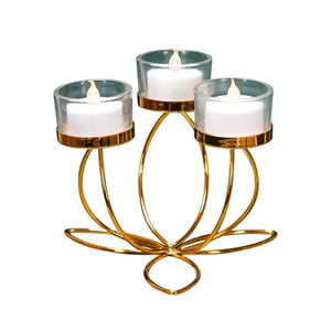 Bougeoir 3 bras lotus doré sur fond blanc