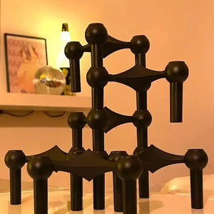 Bougeoir structure moleculaire métal design nordique chandelier vue rapprochee de la texture et des couleurs