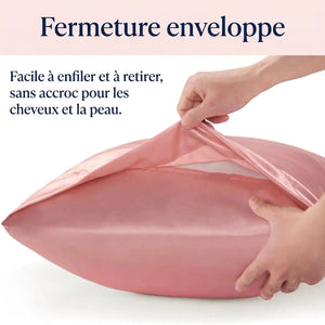 Schéma illustrant la fermeture enveloppe facile à enfiler de la taie d'oreiller