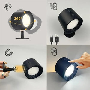 Applique murale noire vue en détail rotation 360 degrés charge USB et fixation magnétique