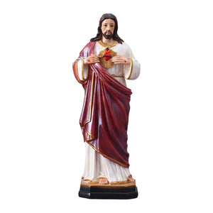 Figurine Sacré-Cœur de Jésus résine multicolore fond blanc vue de face