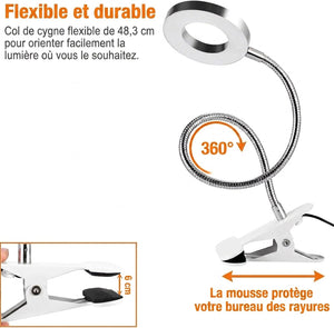 Schéma du col de cygne flexible et de la pince avec ses dimensions en centimètres