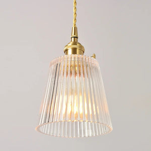 Suspension verre strié transparent laiton doré vintage E27 — vue 5