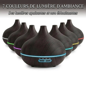 7 couleurs de lumière d'ambiance LED sur le diffuseur en bois