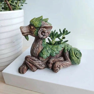 Jardiniere dragon imperial resine bois avec plante grasse