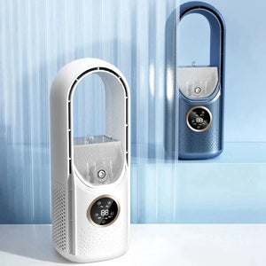 Ventilateur humidificateur disponible en blanc et bleu