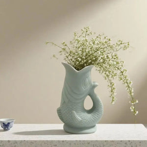 Vase koi céramique vert avec pampas décoration salon