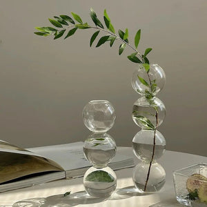 Deux tailles du vase en verre à bulles avec des branches d'eucalyptus