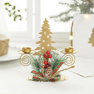 Bougeoir de Noël doré en métal décoration de table festive vue 1