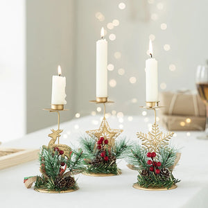 Bougeoir de Noël doré en métal décoration de table festive vue 3