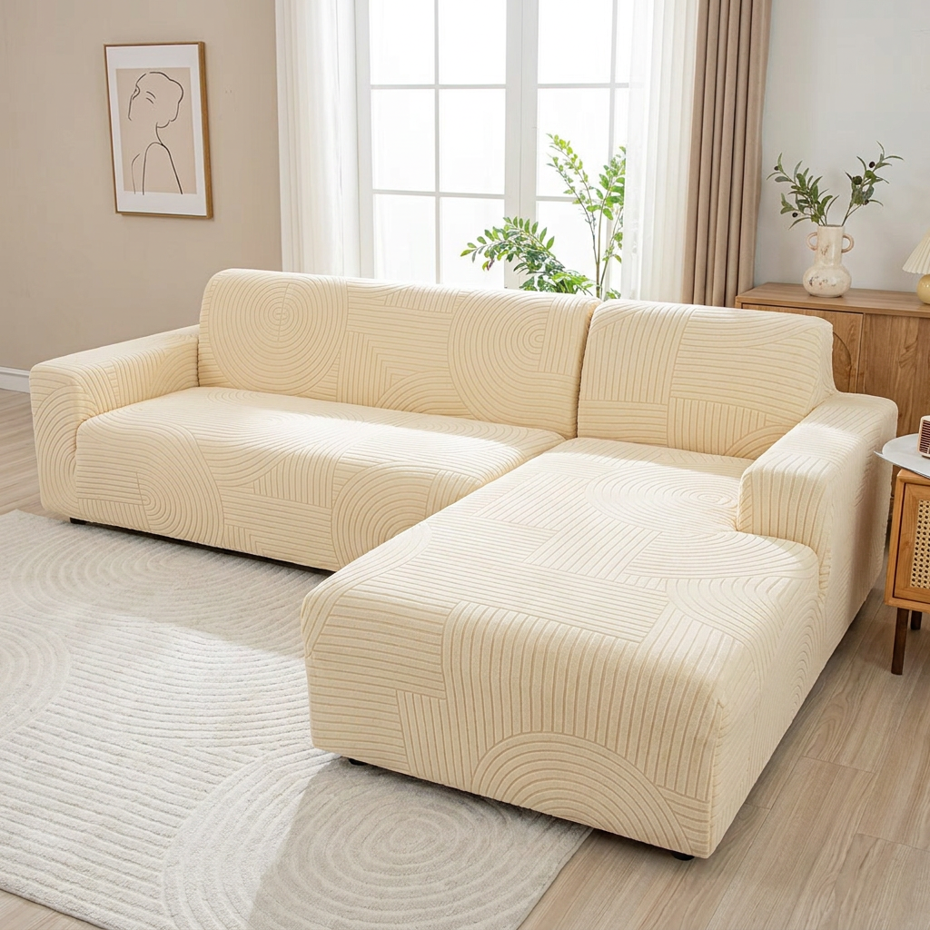 Housse de canapé beige en situation
